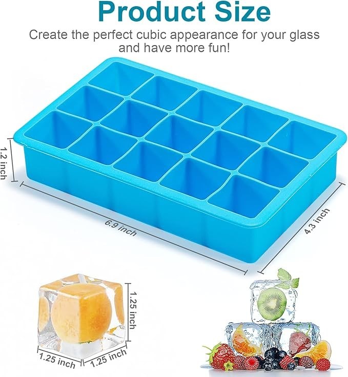 2 Pack Silicone Ice Cube Trays (15-Cube)