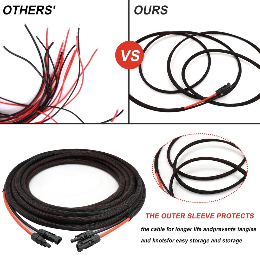 Twin Wire 100FT Solar Extension Cable - 10AWG(6mm²) Solar Panel Con... Fast
