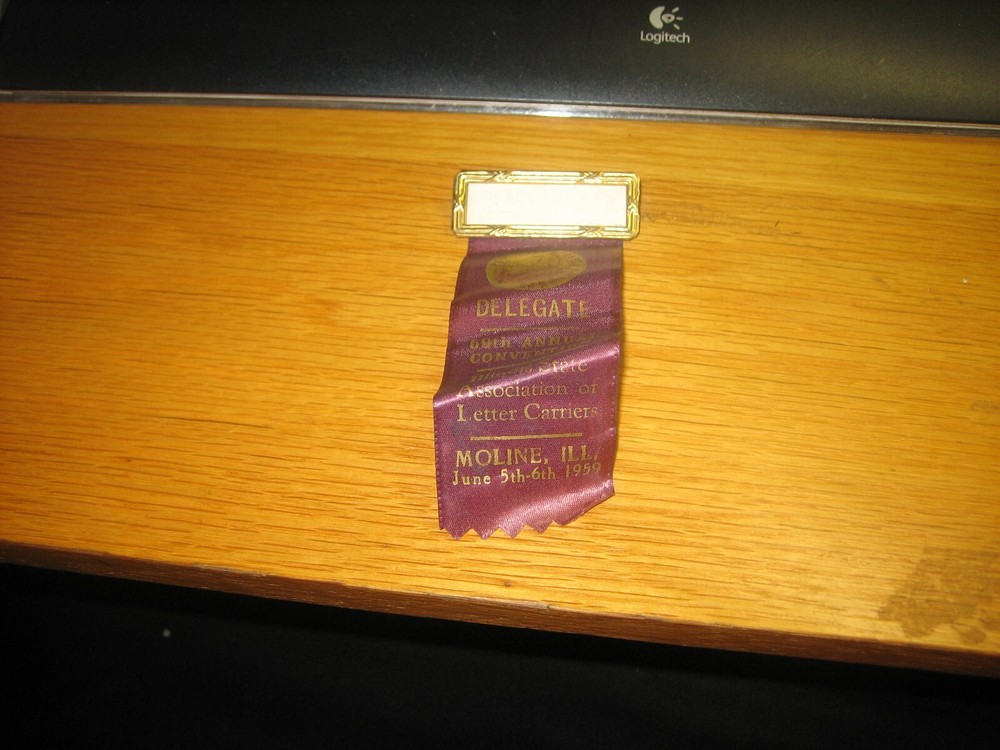 1959 MOLINE, IL. LETTER CARRIERS DELEGATE RIBBON BADGE