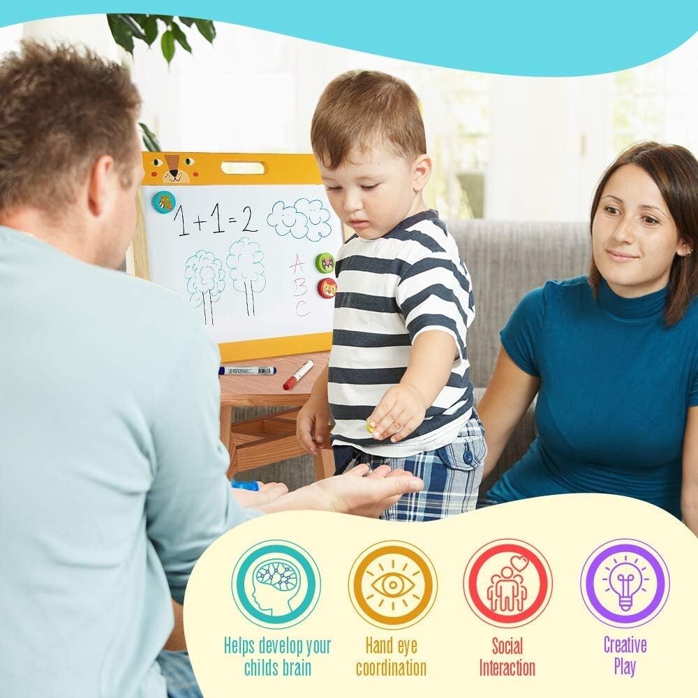 Children's Wooden Tabletop Easel with Double-Sided Magnetic