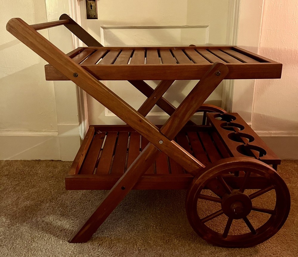 antique bar cart wood with two wheels