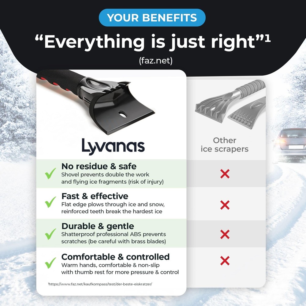 LYVANAS Car Ice Scraper for Windshield Test Winner 2026* - Black - Red