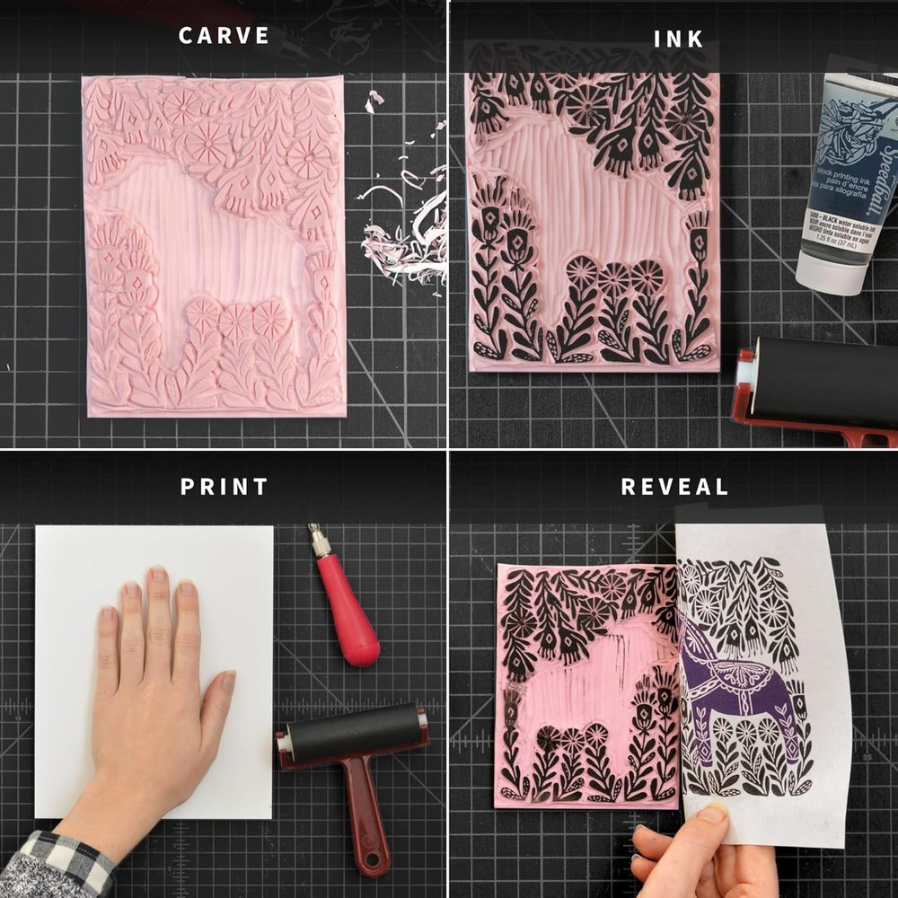 Super Value Block Printing Starter Kit Includes Ink, Brayer Lino Handle Cutters