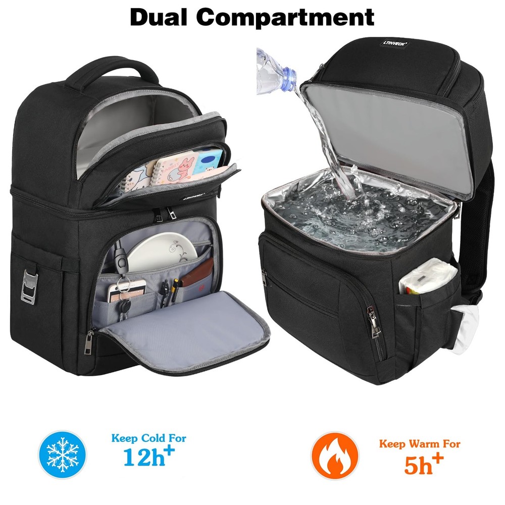 Cooler Backpack,30 Cans Insulated Backpack Cooler Leakproof Double Deck Cooler B