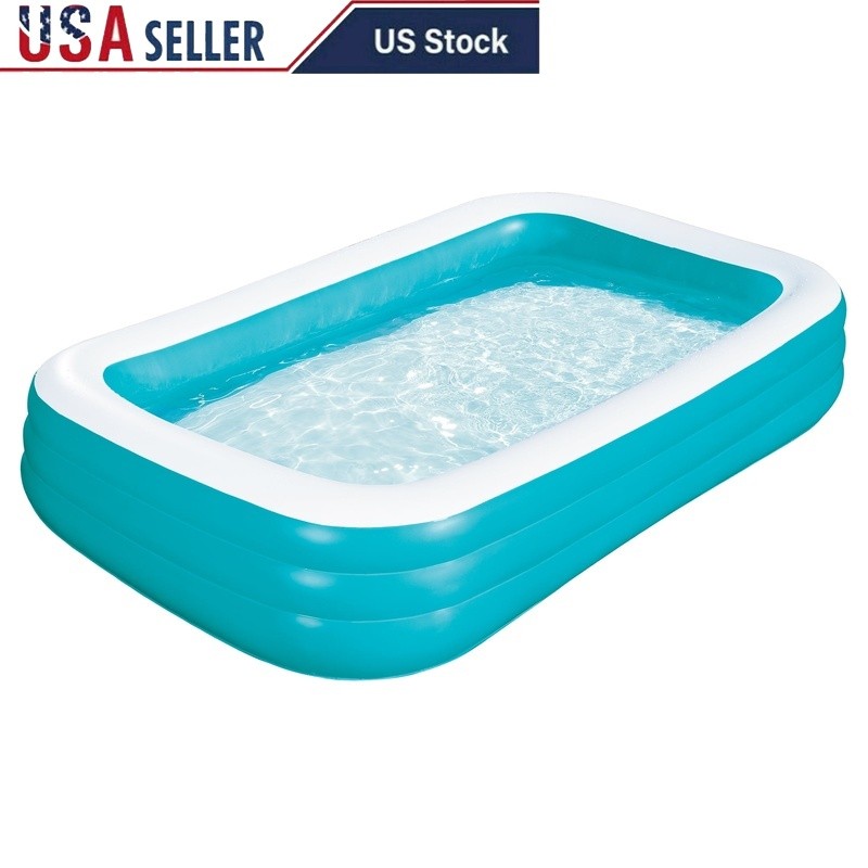 10ft Inflatable Family Pool Rectangular Above Ground Easy Setup Puncture Proof