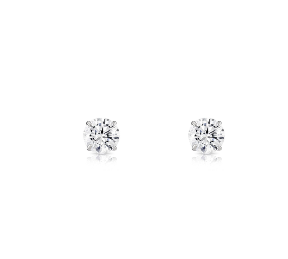 14K Solid Yellow/White Gold Round CZ Stud Earrings Basket Setting 2-10mm