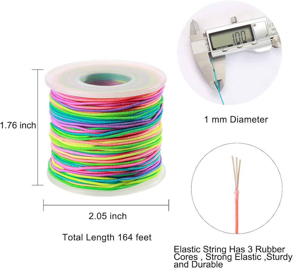 Elastic String for Bracelets, 1mm Sturdy Stretchy String Rainbow Elastic Cord fo