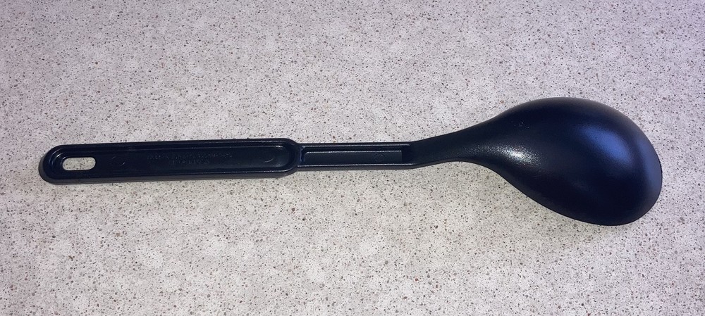 14 Inch Black Plastic Solid Basting Spoon Embossed Leaf Pattern Handle USA