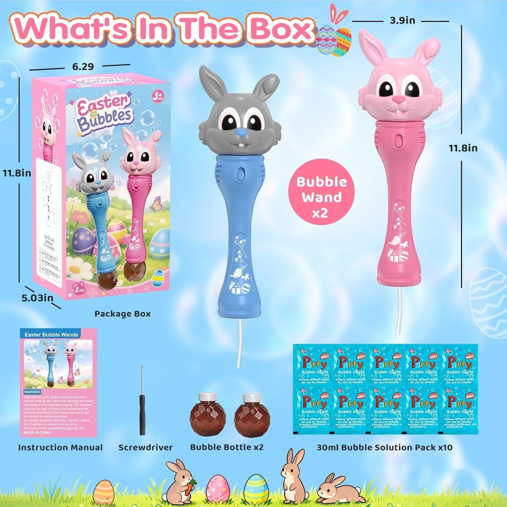 Bubble Machine for Kids, 2 Pack Bunny Bubble Wands, Easter Basket Stuffers for T