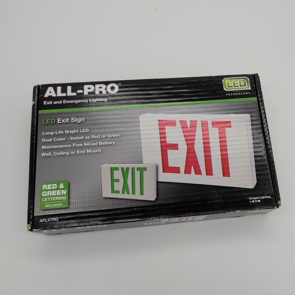 APLX7RG ALL-PRO EXIT AND EMERGENCY LIGHTING LED EXIT SIGN /RED & GREEN LETTERING