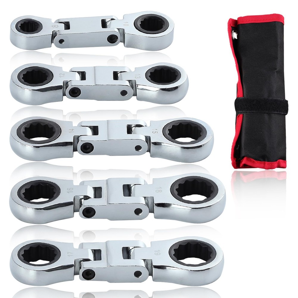 5 PCS Double Box End FlexHead Ratcheting Combination Metric Wrench Set