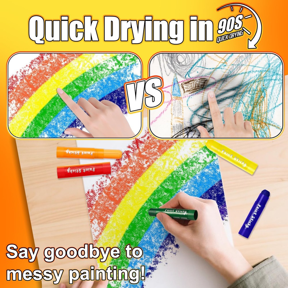 Paint Sticks, 24 Colors Solid Tempera Paint Sticks for Kids, Quick Drying Was...