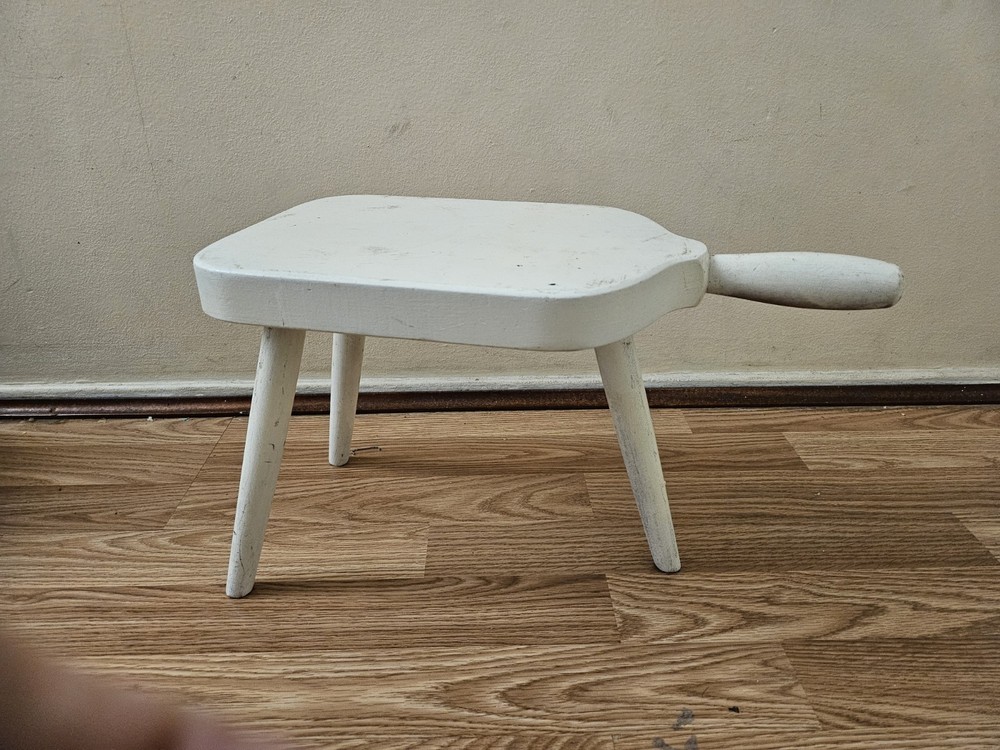 Antique Primitive Foot Stool Hand Made Painted White