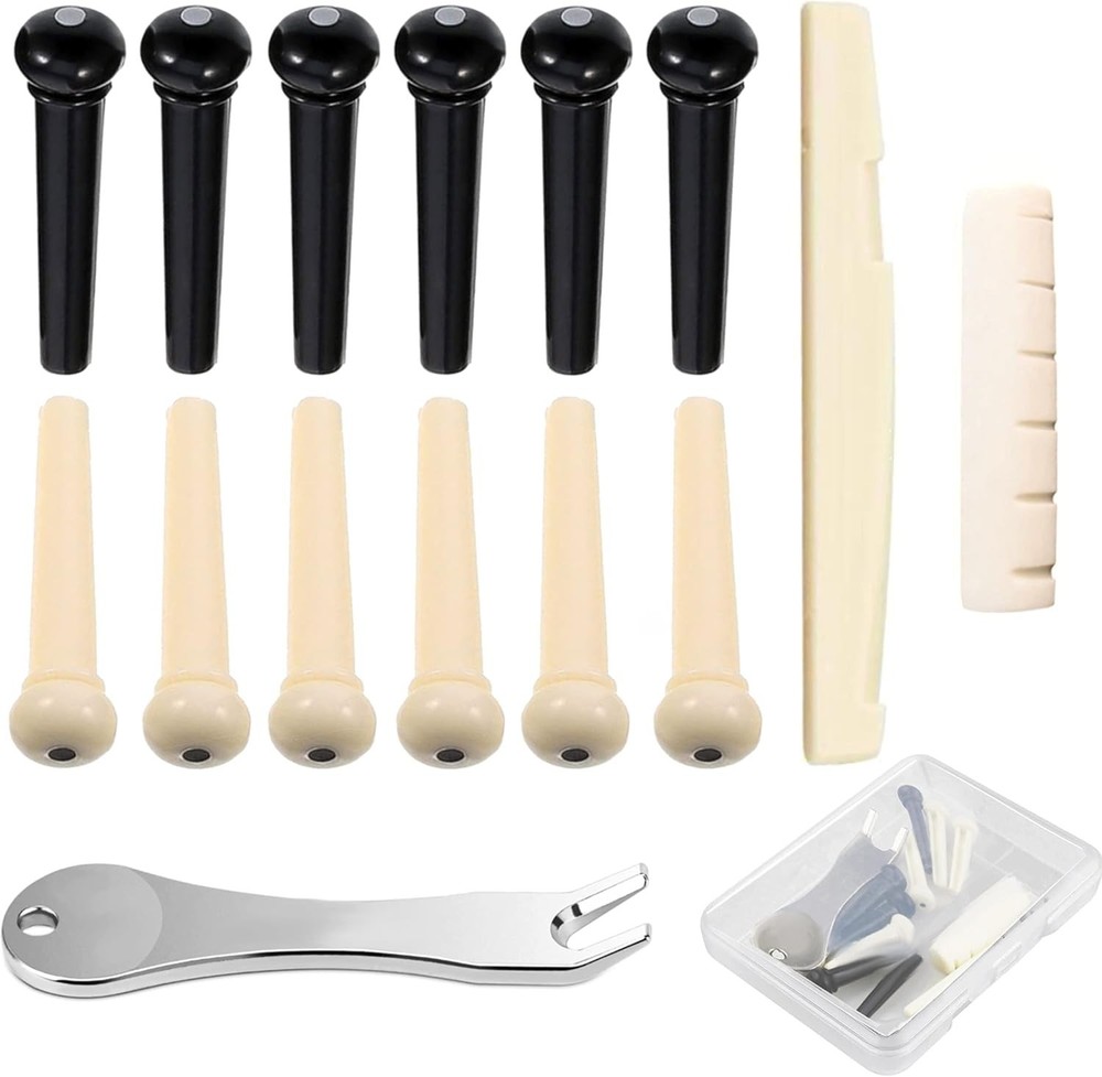 Guitar Bridge Pin Set: 12 Pins with Puller & Saddle for Ultimate Performance