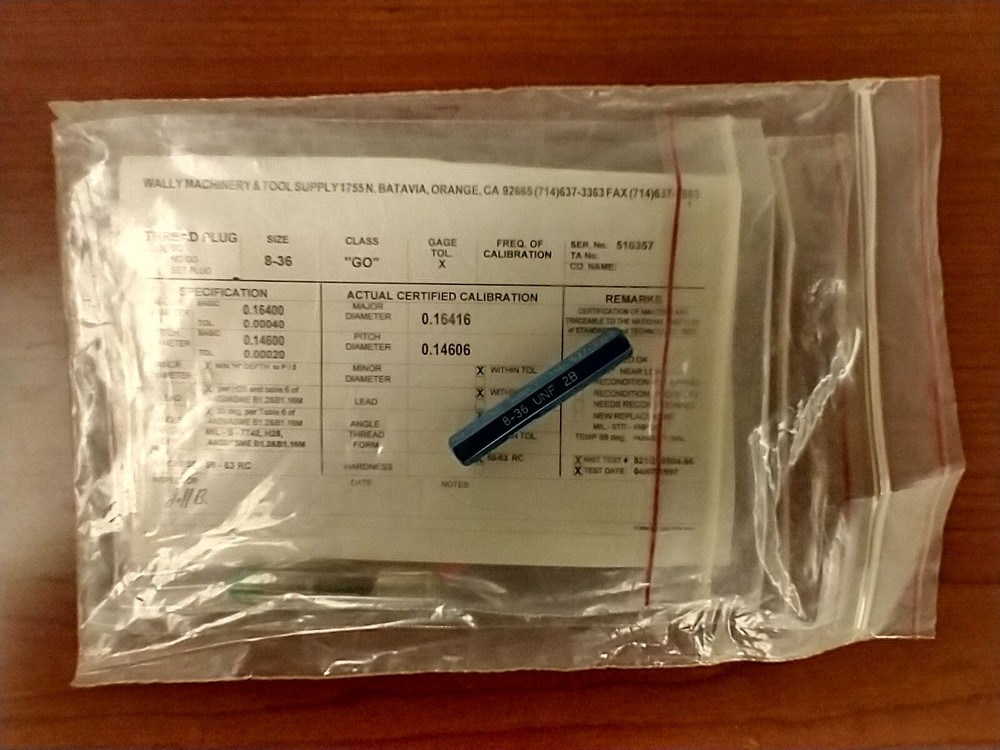 8 - 36 2B THREAD PLUG GAGE GO/NO GO .1460 - .1496