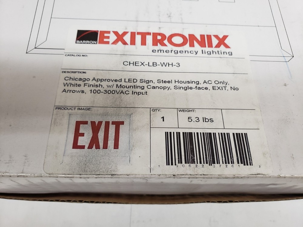 Exitronix CHEX-LB-WH-3 LED Emergency Exit Sign AC Only