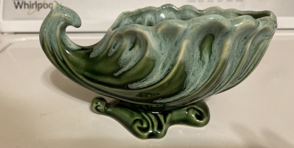 Vintage Small Cornucopia Design Green With Drip Pattern Planter Dish USA 130
