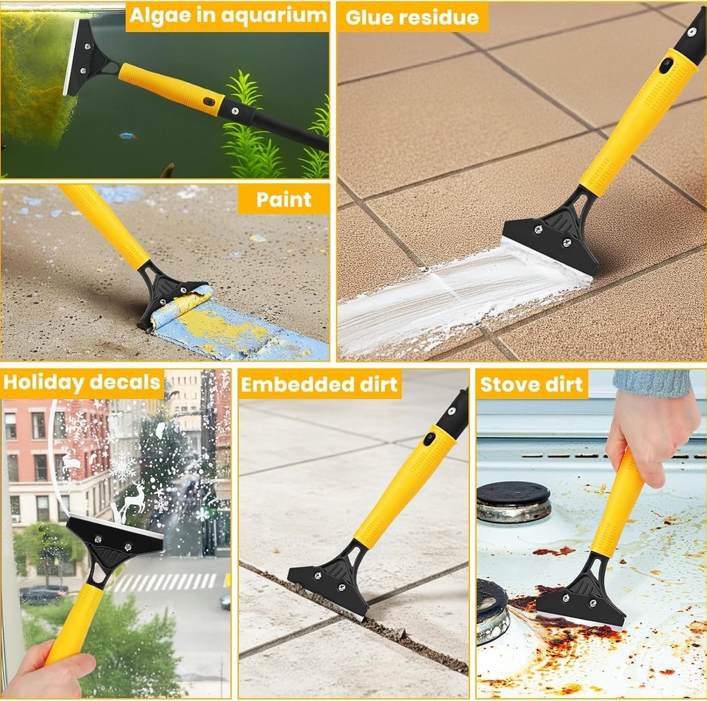 Heavy Duty Floor Scraper with 44.5” long handle, 4” Scraper Tool with 10 Rep