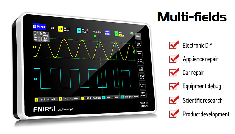 FNIRSI 1013D Dual Channel Touchable Panel Oscilloscope Mini 7" Touch Panel 2CH