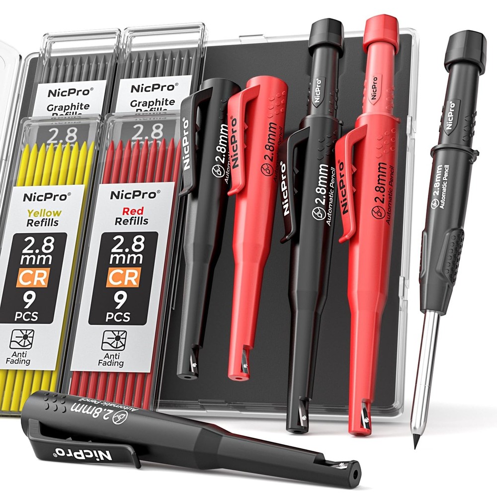 Nicpro 2 Pack Mechanical Carpenter Pencils with Sharpener, with 38 Refills