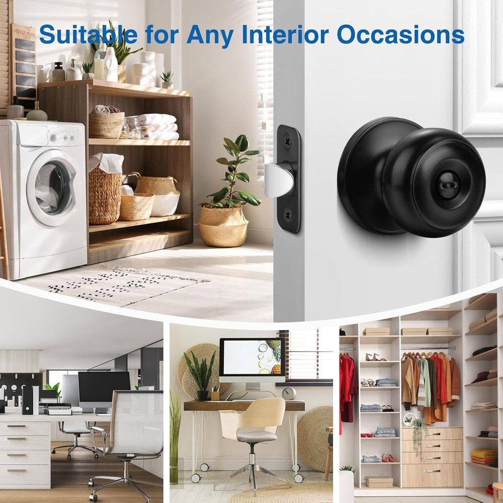 Sopoby Privacy Door Knob, 10 Pack Matte Black Round 10 Pack,
