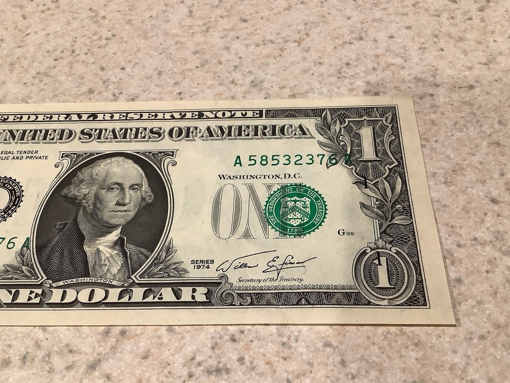 1974 $1 FRN Misalignment Third Printing Shift Error Note