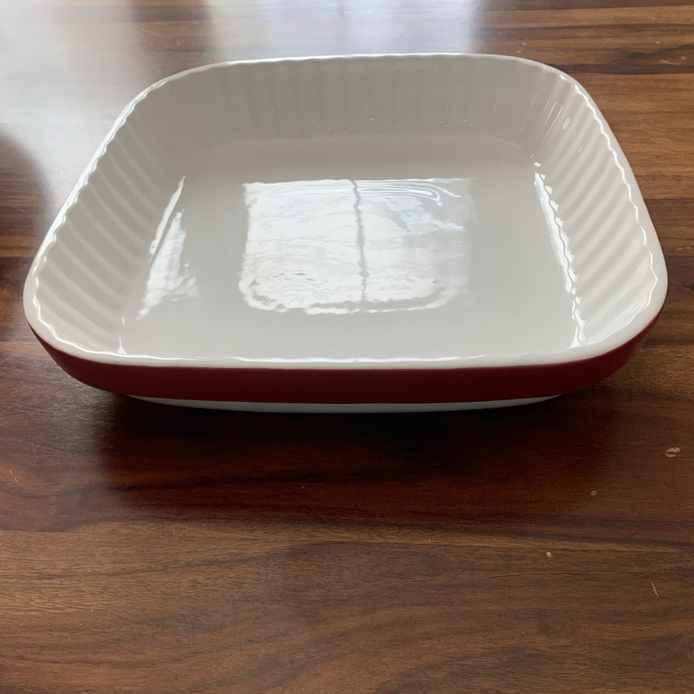 KitchenAid White Red 2 Qt Square Ceramic Bakeware Casserole Dish Baking Pan