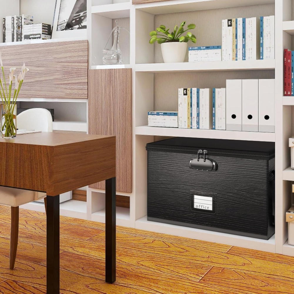 Fireproof Document Box File Organizer - Portable Locking Filing Storage Box