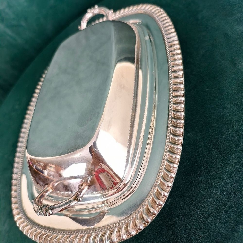 Vintage Elegant Silver Plated Rectangular Serving Tray with Lid