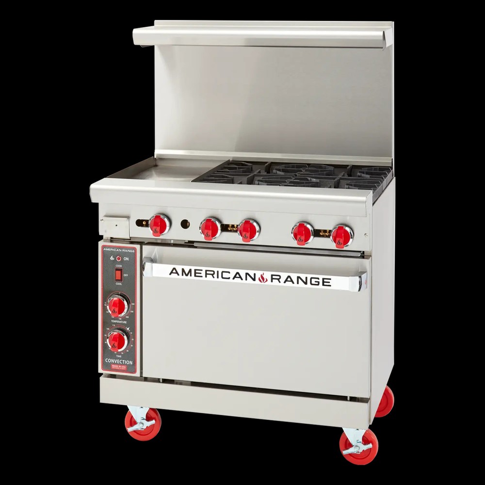 American Range 36" Gas 4 Burner Range w/ 12" Left Side Manual Griddle