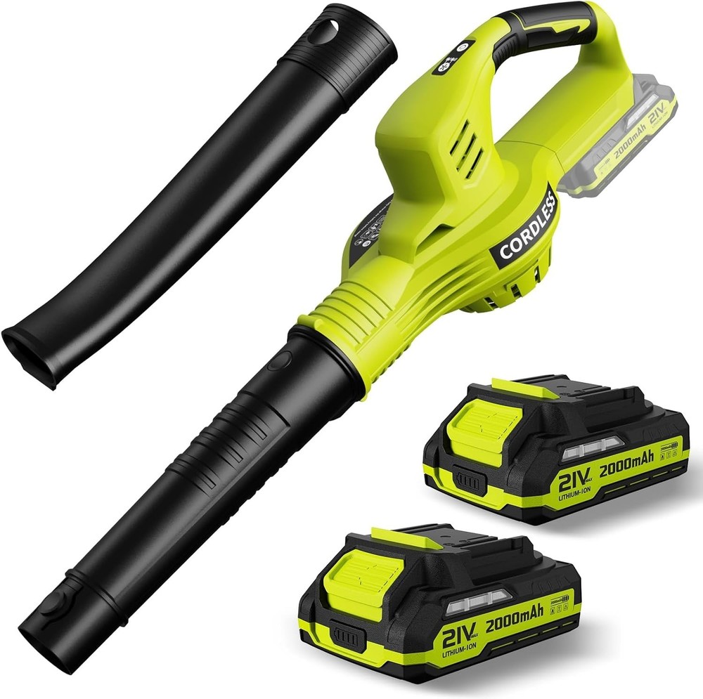 Lightweight 21V Leaf Blower with 2 Batteries, Fast Charging, Adjustable Speed