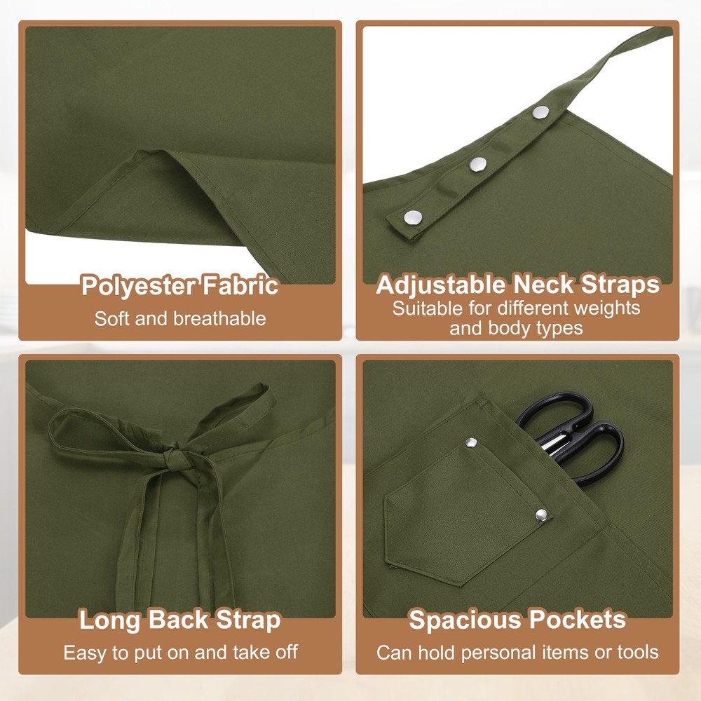 Kitchen Cooking Aprons, Adjustable Neck Strap Apron with Pocket, Green