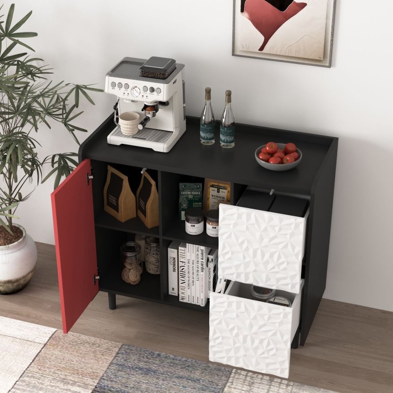 Sideboard Buffet Cabinet Modern Coffee Console with Storage,Red Doors,2 Drawers