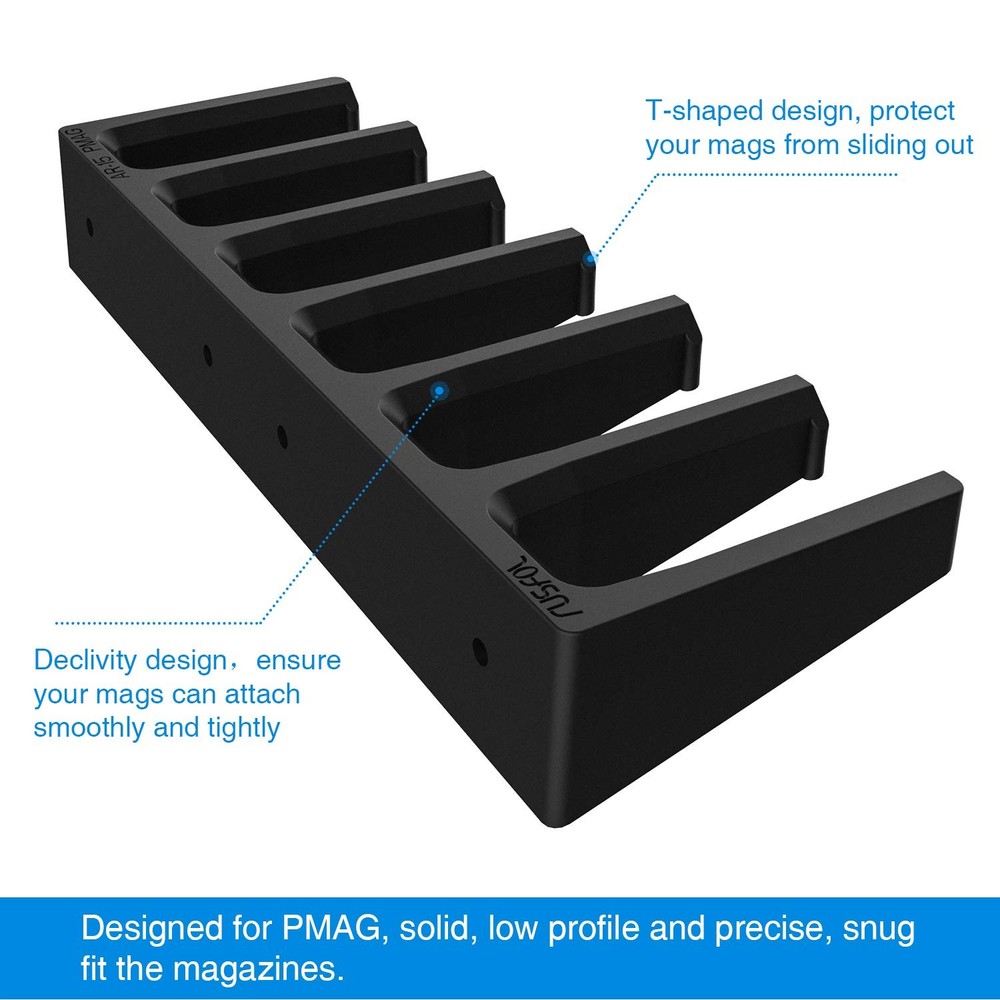 RUSFOL Solid ABS 6X Standard PMAG Wall Mount, Mag Holder, Home 2PACK, Black