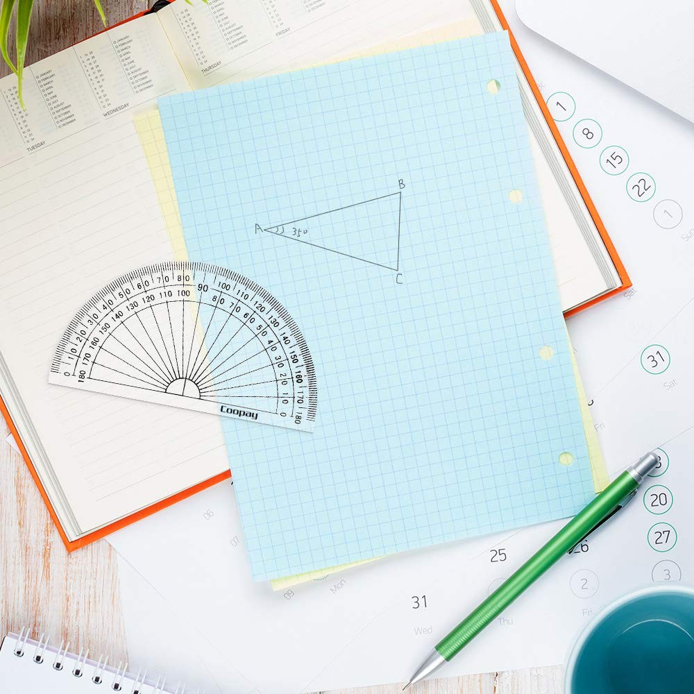 24 Pack Plastic Protractors Student Math Clear 180 Degrees 4 Inches Angle