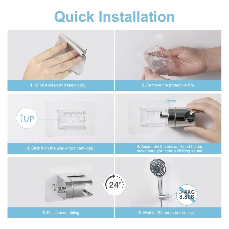 Bathroom Organizer Adjustable Shower Holder with 2 Hooks Strong Load Capacity