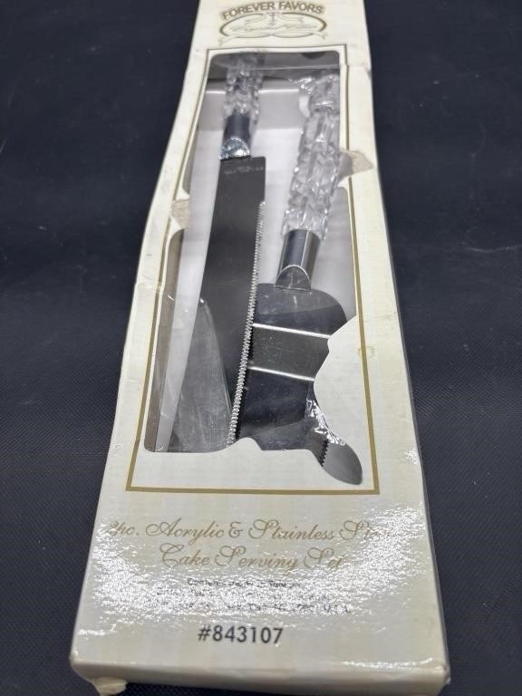 1 WEDDING Cake Knife & 1 Cake Server With Clear Handles