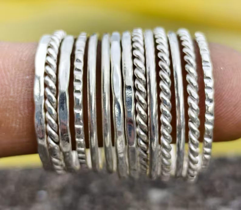 Set Of 14 Silver Ring Set | Boho Stackable Rings | Vintage Knuckle RingsAll Size