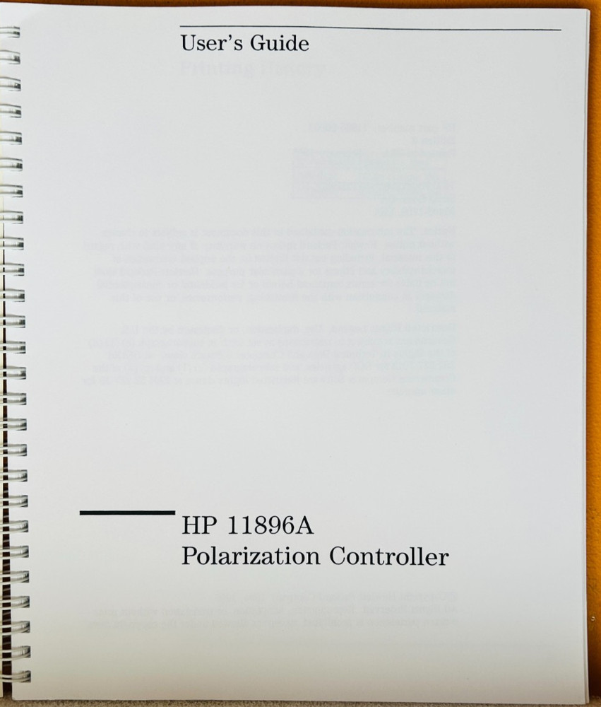 HP 11896-90001 1995 HP 11896A Polarization Controller User's Guide Manual.