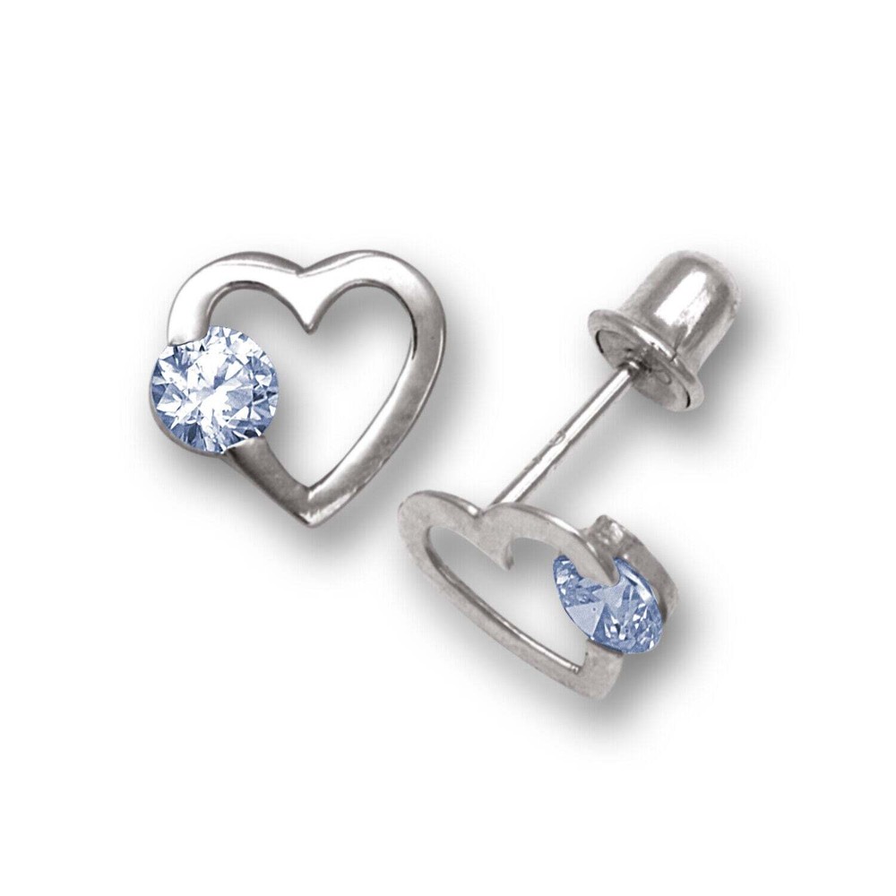 14k White Gold CZ Open Heart Stud Earrings