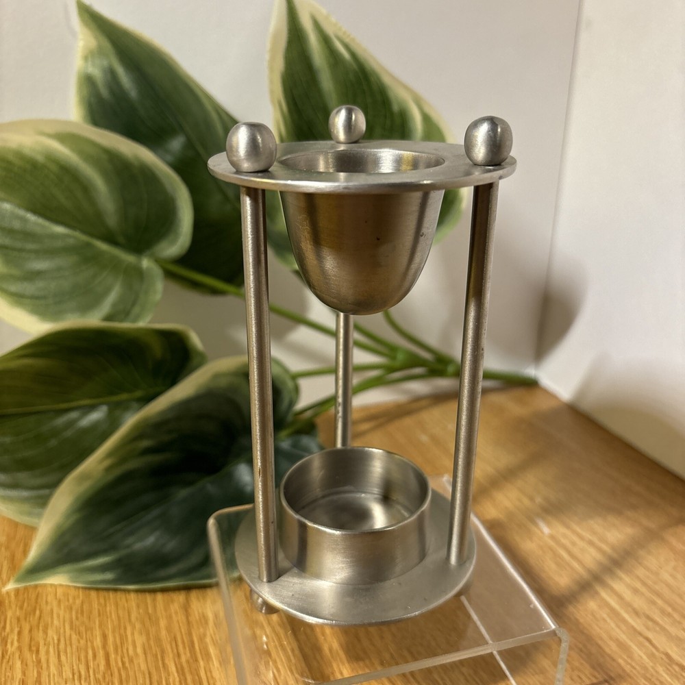 Vintage Unique Solid Nickel Incense Warmer Stand with Tea Lite Candle Base