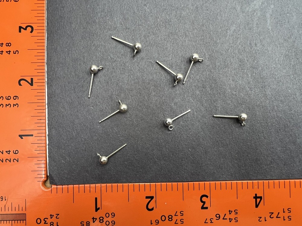 Sterling Silver 925 Ball & Post with loop 5 pairs (10 pieces) 4mm solid ball