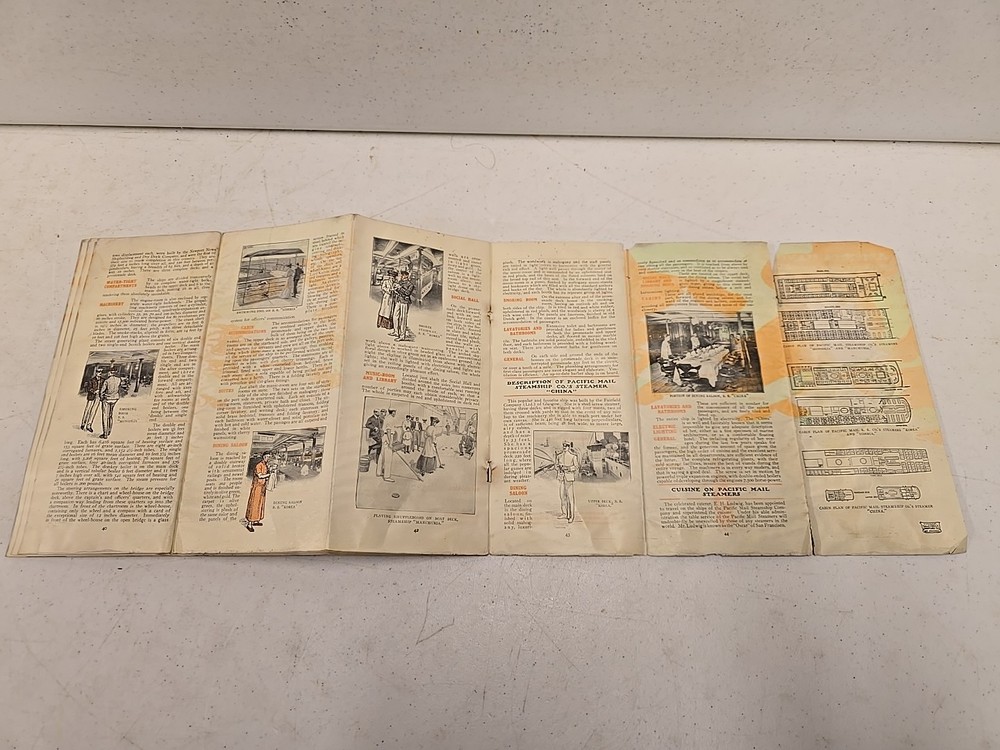 Antique Circa 1906 Pacific Mail Steamship Co Schedule Brochure Time Table W/ Map