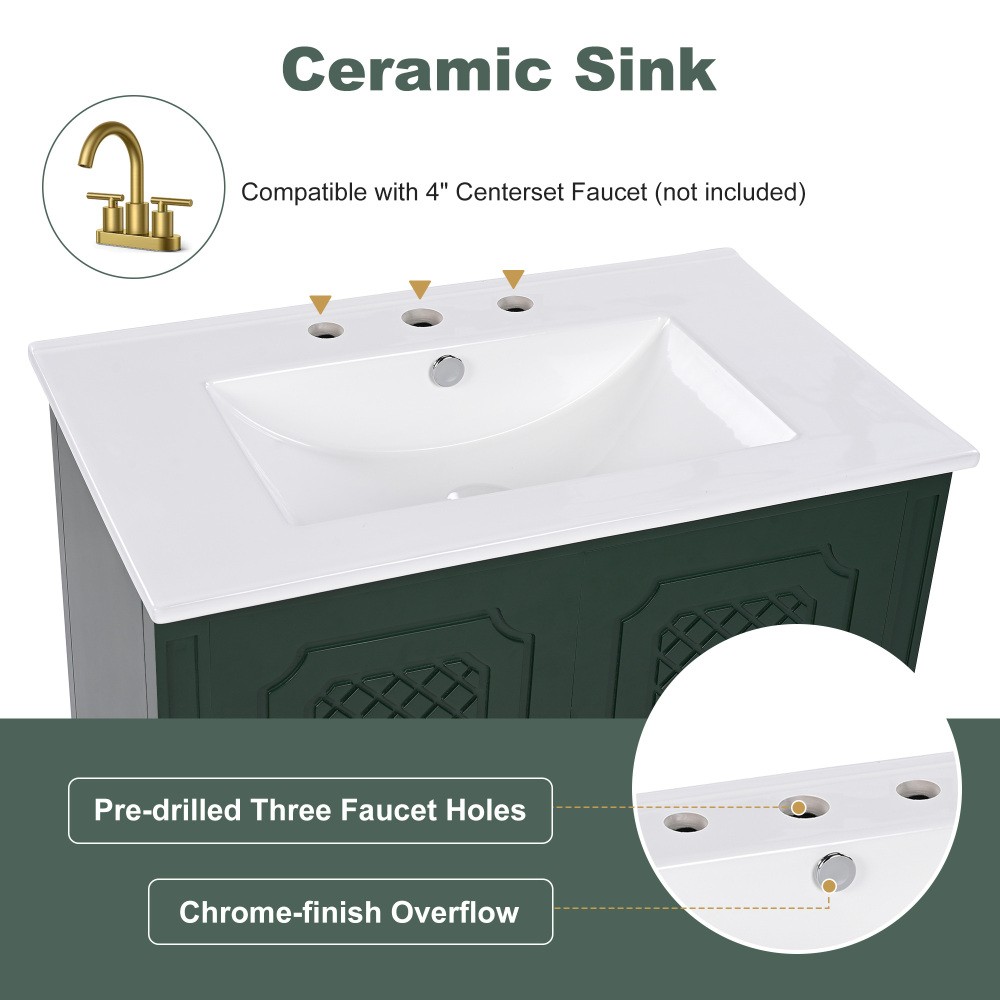 30" Bathroom Vanity with Sink Vintage Style, Multi-functional Storage Space