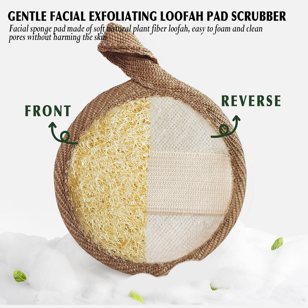 Face Exfoliating Loofah Pad Scrubber 4 Pack Soft Foaming Remover Brown
