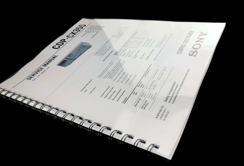 Sony CDP-CX355 CD Player SERVICE Manual Instructions w/ Coil Bound