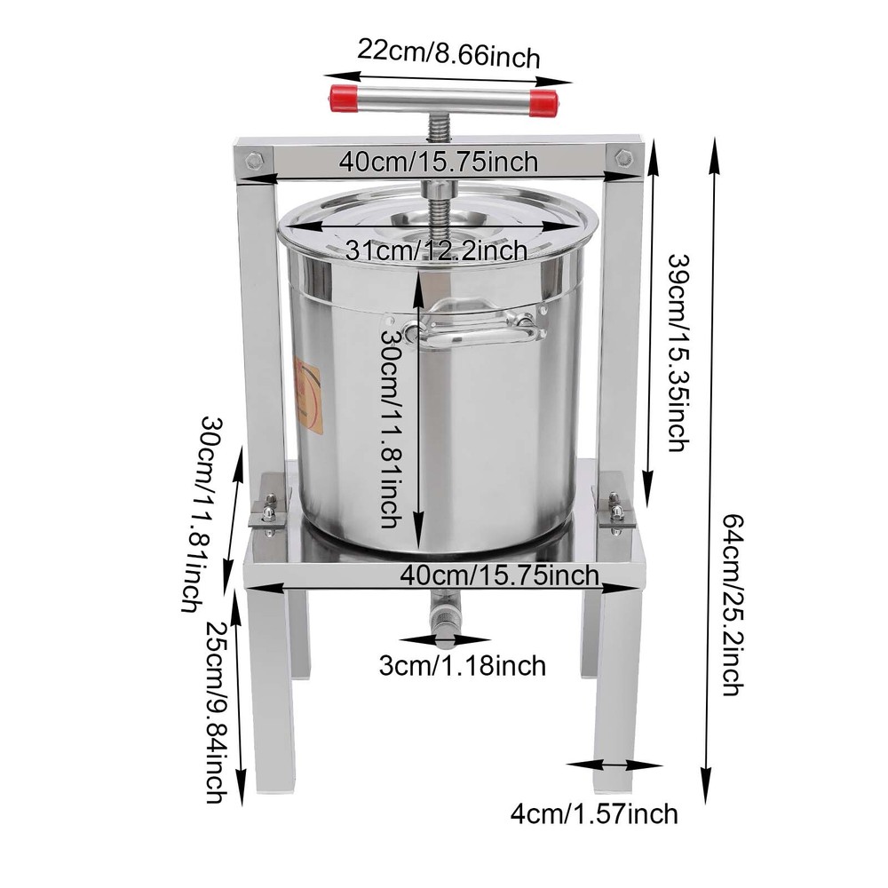 Grape Press 3.5 Gallon Stainless Steel Fruit Wine Press with Height Adjustable