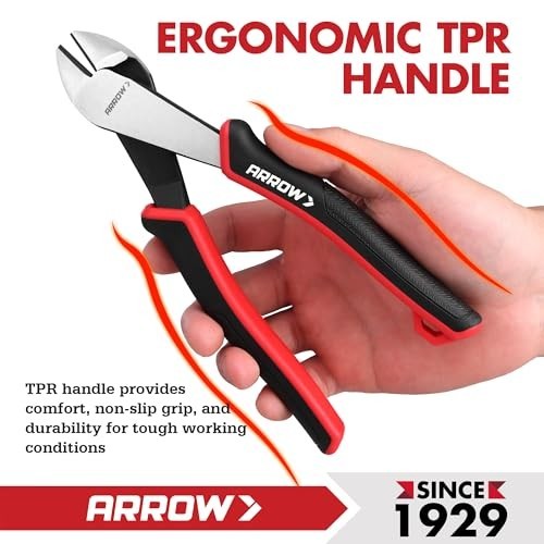 8" High Leverage Diagonal Pliers - Comfortable TPR Handle, High Carbon Steel Wir