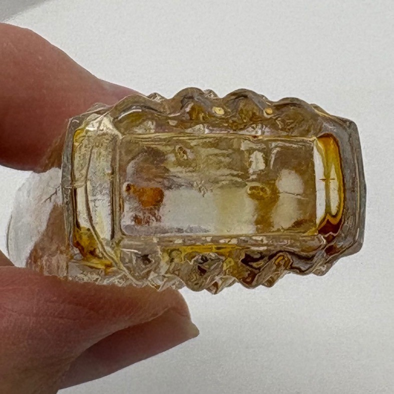 Miniature Perfume Bottle Cut Glass Diamond Pattern Silver Tone Plastic Top