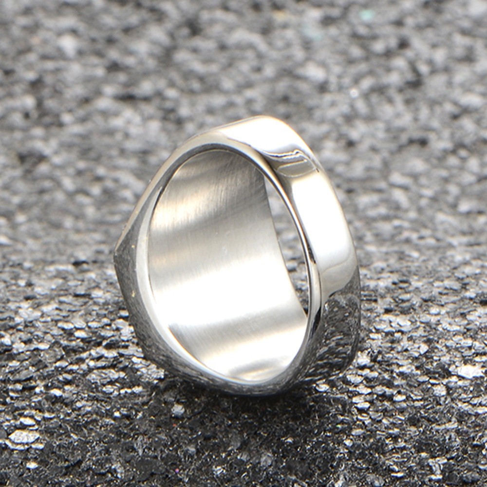 Vintage Square White CZ Wedding Ring Stainless Steel Men's Biker Ring Solid Back